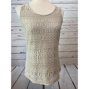 Susan Graver Cami‎ Tank Top Blouse XXS Beige Lined Lace Floral Sleeveless Shirt